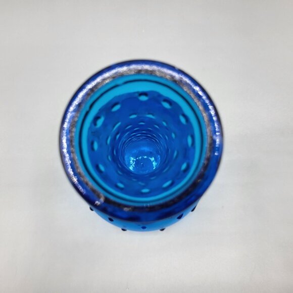 Vintage Vibrant Blue Hobnail Glass Bud Vase Italian Decanter Bubbles 7.5" Tall - Picture 6 of 9